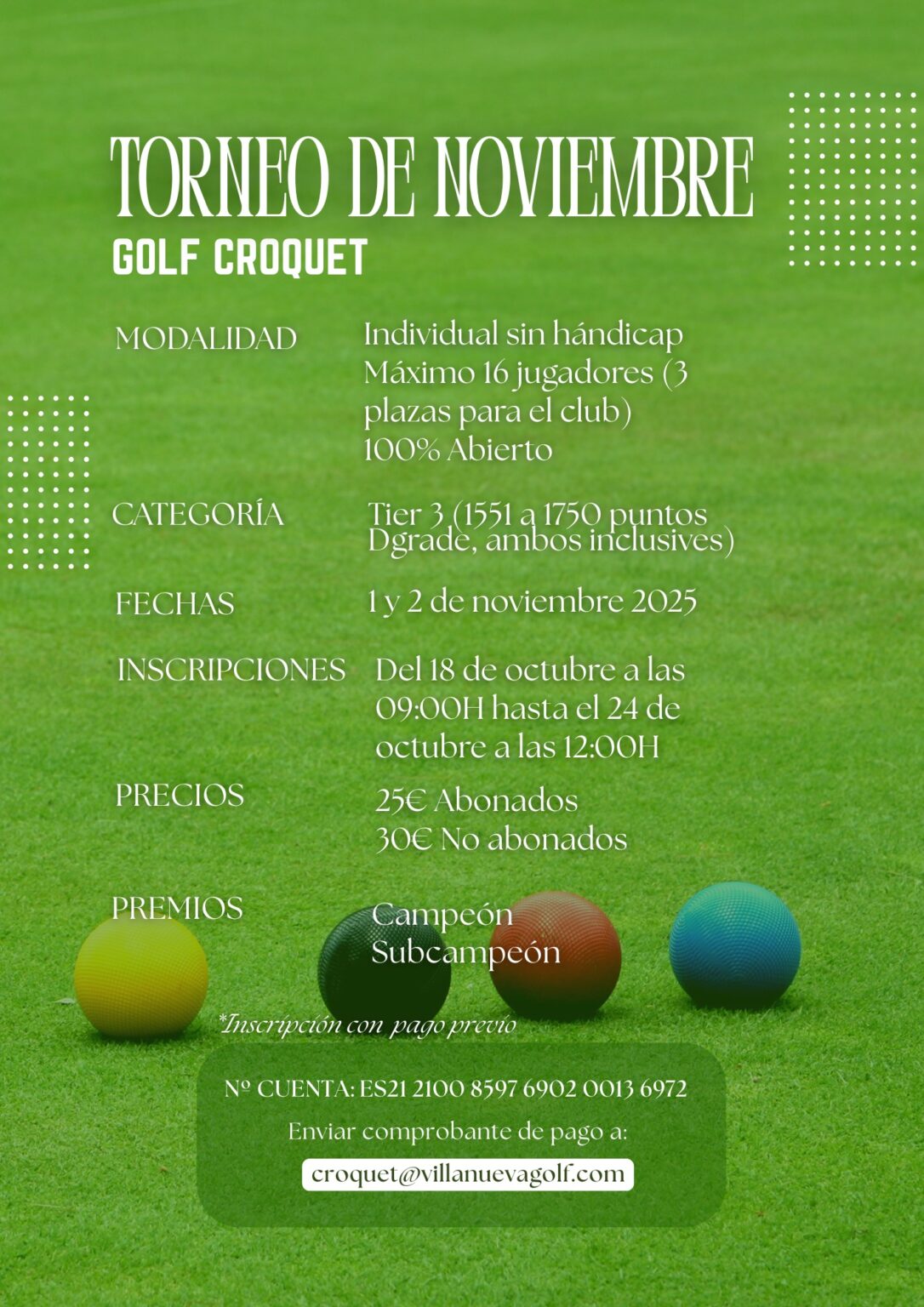Torneo Croquet 1 2 noviembre Villanueva Golf, Campo de Golf y Croquet. Club social en Cádiz