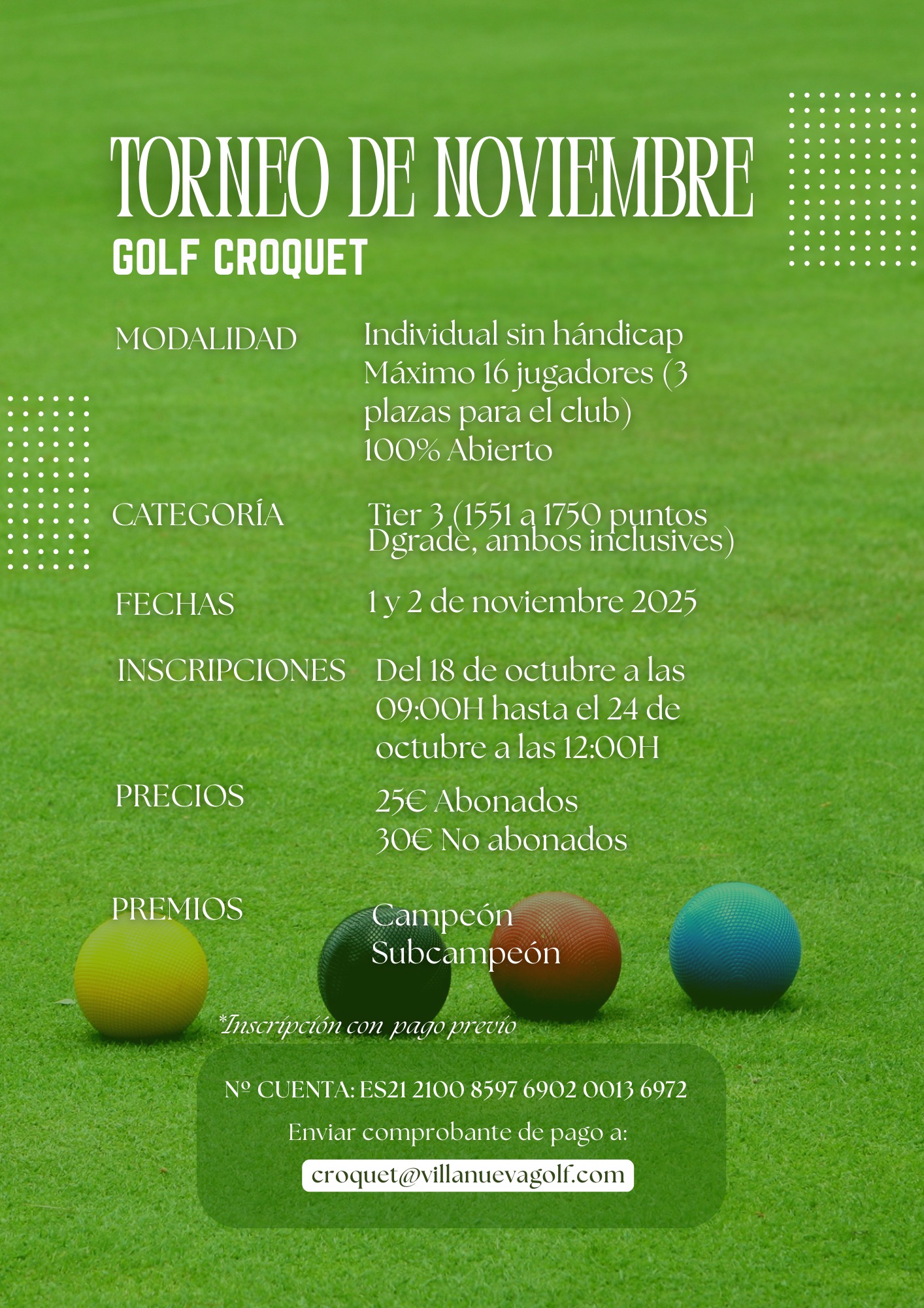 Torneo Croquet 1 2 noviembre Villanueva Golf, Campo de Golf y Croquet. Club social en Cádiz