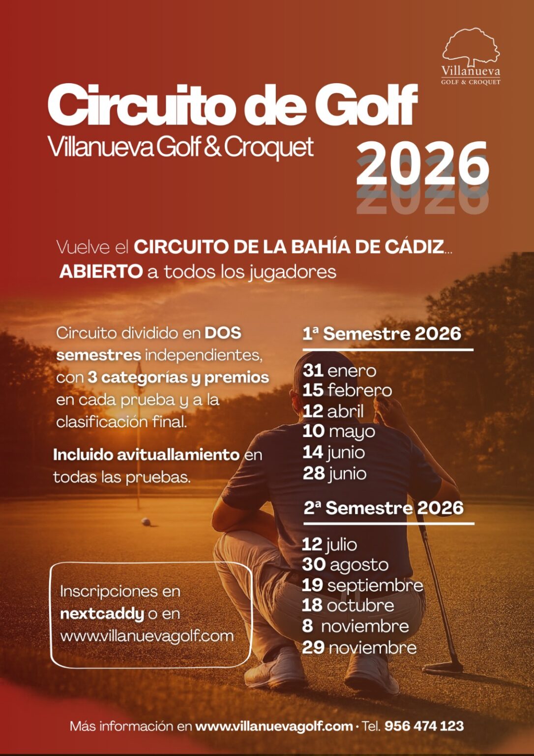 Cartel Circuito 2026 Villanueva Golf, Campo de Golf y Croquet. Club social en Cádiz